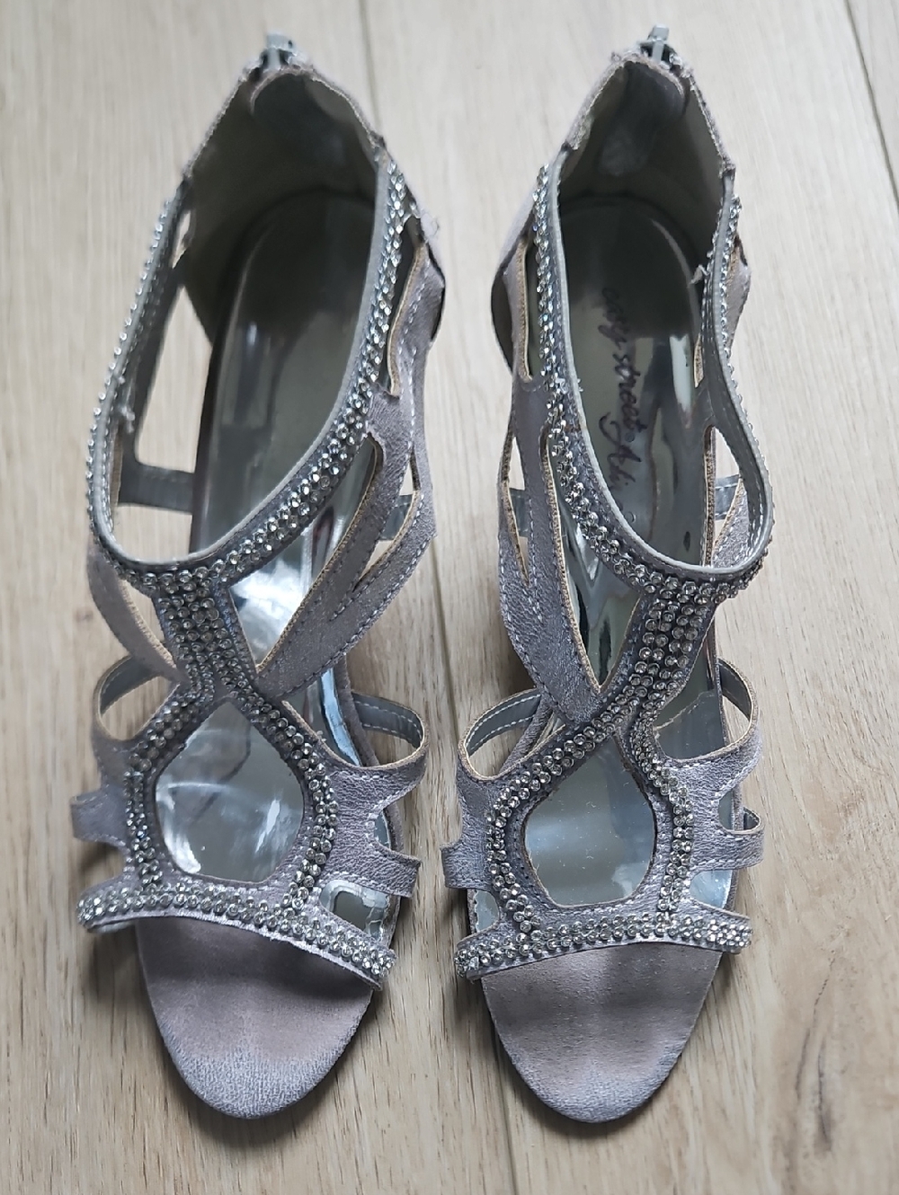easy street Silver Crystal-Embellished Strappy Heels